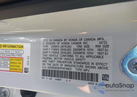 2023 Honda Cr-V Hybrid Sport Touring из США, поврежденный, VIN 2HKRS6H97PH816823